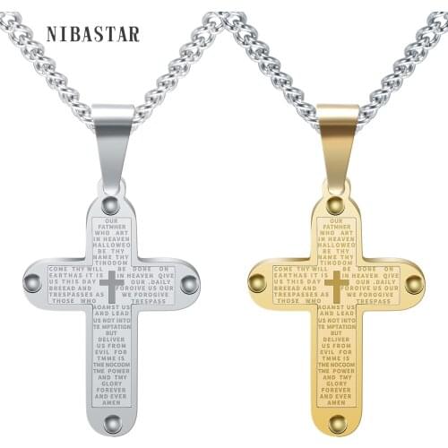 Men Cross Pendant Necklace Stainless Steel Link Chain Necklaces Statement Punk Rock Jewelry Birthday Gift