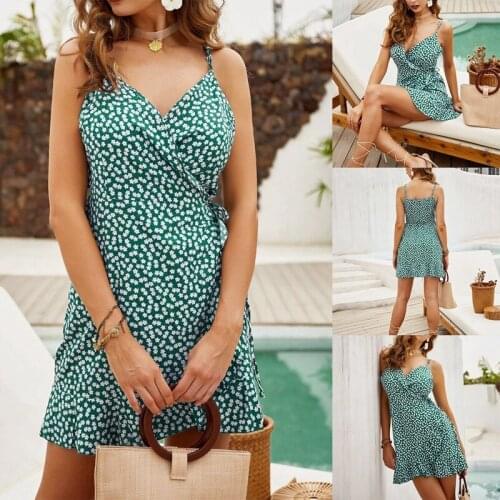 Womens Printed Sling V-Neck Sexy Fashion Dress Picture Color