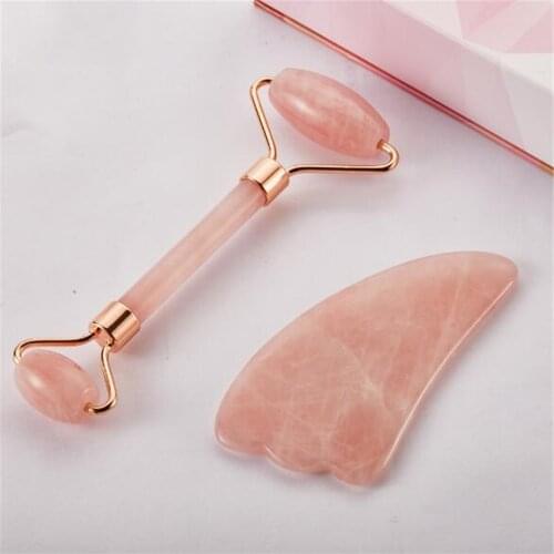 Rose Jade Guasha Board Natural Stone Scraper Facial Massage Roller Jade Massager for Face Neck Back Body Relax Slimming Tools