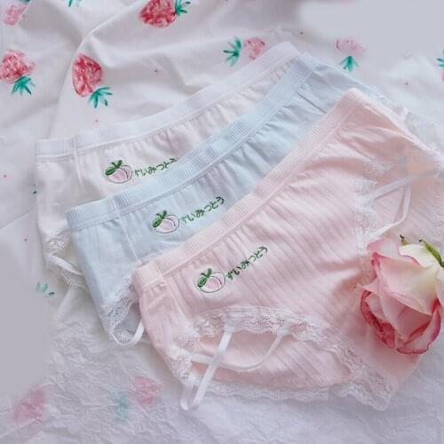 1pcs Girls Japanese Style Kawaii Cartoon Embroidery Printed Underwear Student Sweet Mid-low Waist Cotton Underpant Girl Gift