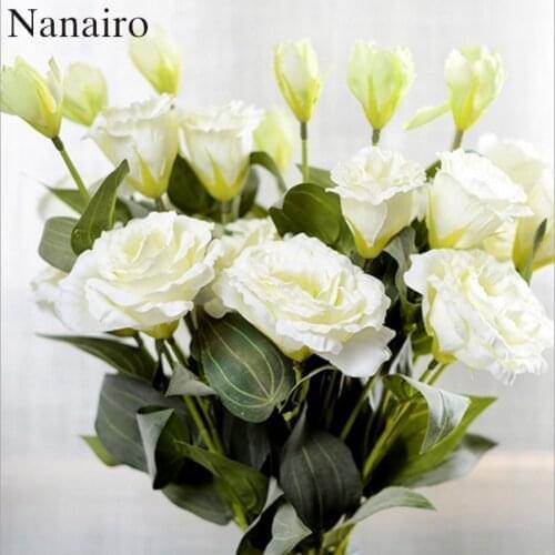 10pcs70CM Silk Artificial Trigeminal lisianthus Flower Bouquet For Wedding Decoration Table Arrangement Cheap Fake Flowers Craft