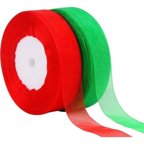 2 Rolls 100 Yards Christmas Ribbons Organza Holiday Festival Ribbons 4/5" Wide for Gift Wrapping Decoration, Red & Green