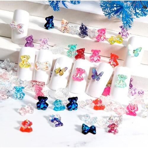 30pc/Set Nail Art Decorations Sparkly AB Crystal Cute Bear DIY 3D Resin Colorful Aurora Decorations Manicure Accessories