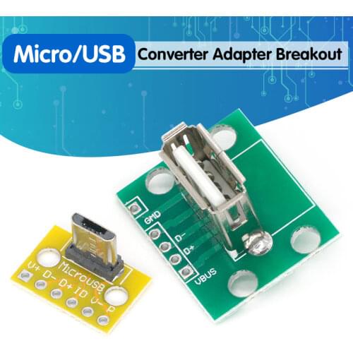 Vertical USB MiCroUSB Micro USB 2.0 Female Head A Connector 2.54mm PCB Converter Adapter Breakout Board 180 Degree Vertical