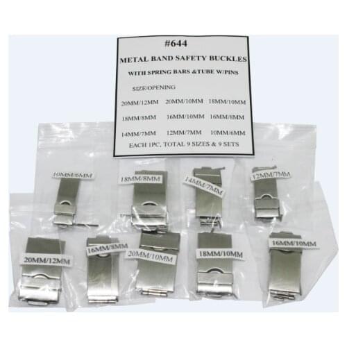 9PCs Metal Band Safety Buckles with Spring Bar and Tubes 10~20mm Size