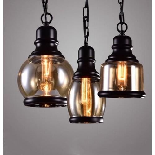 American retro hemp rope chandelier industrial style bar glass chandelier Nordic bar restaurant cafe single head chandelier