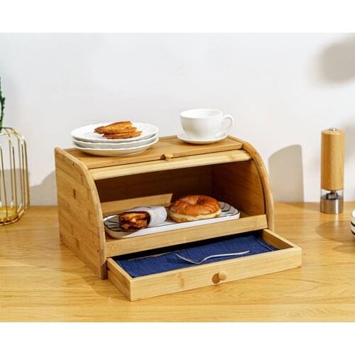 Bamboo Bread Pastry Holder Food Storage Container Kitchen Rolltop Loaf Storage Box Home Supplies Bread Box Storage Bin