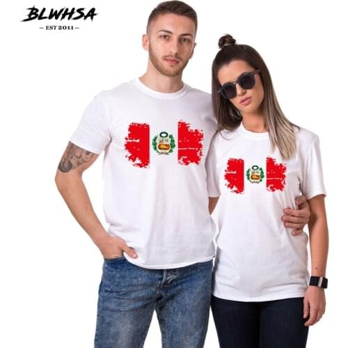 BLWHSA Valentine Shirts Women 100% Cotton Peru Flag Print Couples Leisure T-shirt Men Short Sleeve O Neck T shirts For Lovers