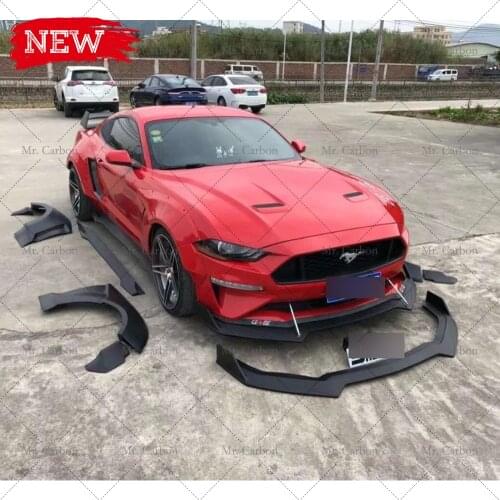 FRP BODY SUIT FOR MUSTANG 2018-2021 GTSS GLASS FIBER WIDE BODY KIT TRIM FRONT LIP/SIDE SKIRT/DIFFUSER/FRONT&REAR FENDER FLARE