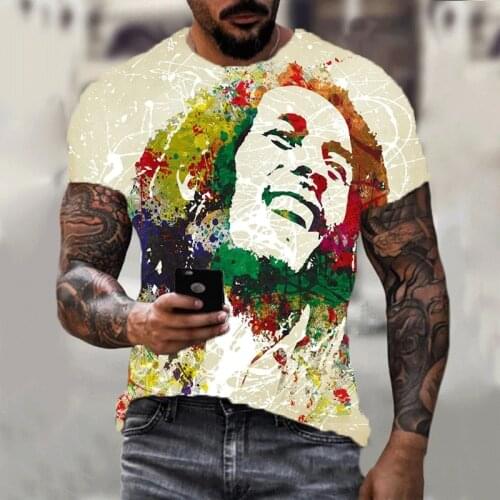 3d Printed Rapper Bob Marley T-shirt 2021 Summer New Fashion Short T-shirt Personality Short-sleeved Unisex Top Hip-hop Clothing