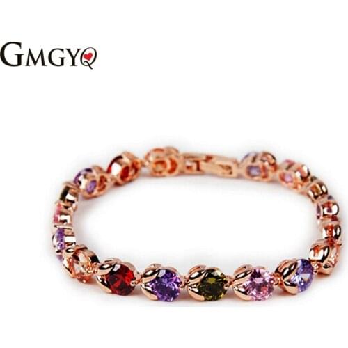 GMGYQ Luxe Rose Goud Kleur Chain Link Armband voor Vrouwen Dames Shining AAA Cubic Zirkoonkristal Sieraden Women Accessories