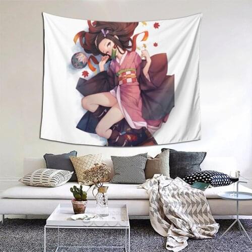 Nezuko Tapestry Japanese Anime Kawaii Tapestry Wall Bedspread kawaii Home Decor For Living Room