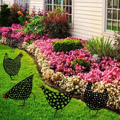 Chicken Yard Art Metal Hen Acrylic Hollow Out Chicken Ornaments Garden Lawn Hen Statues Yard Decor Garden Backyard Decorations