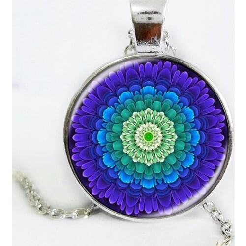 Mandala pendant Religious jewelry Spiritual amulet Sacred geometry necklace Mandala flower necklace glass cabochon necklace
