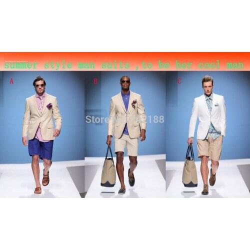 Summer cool Man Beach wedding Groom Tuxedos Best man Suit Wedding suits Groomsman Men Suits (short Pants+West coat)