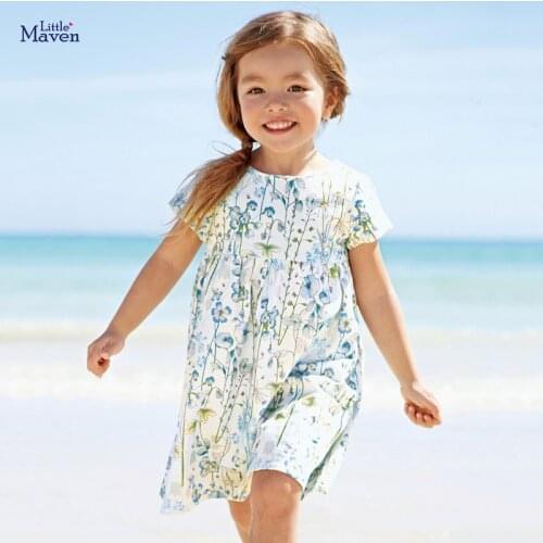 Little Maven 2021 New Summer Baby Girls Clothes Cotton Flower Dot Space Print Vestiods Dresses for Kids 2-7 Years