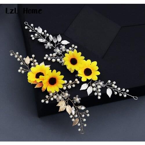 LzL Home Wedding Accessories Woman Hairband Sunflower Bridal Jewelry Handmade Rhinestone Beautiful Girl Headdress