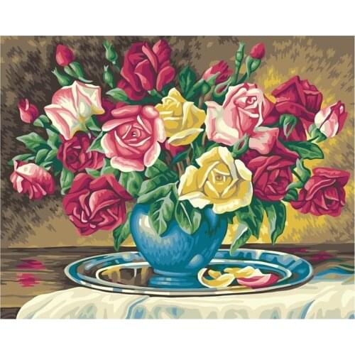 MaHuaf-X256 Frameless Peony flower DIY Painting By Numbers Acrylic Picture Wall Art Canvas Painting Hand Painted Home Decor