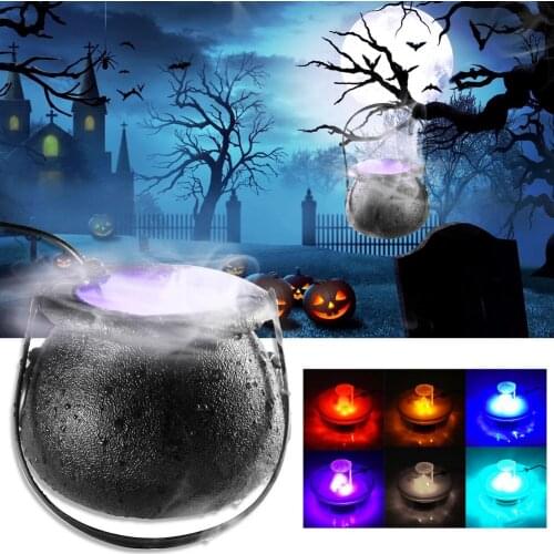 Halloween Witch Pot Fog Machine Smoke Machine Mist Maker Color Changing Water Fountain Party Prop Holiday Halloween DIY Decor
