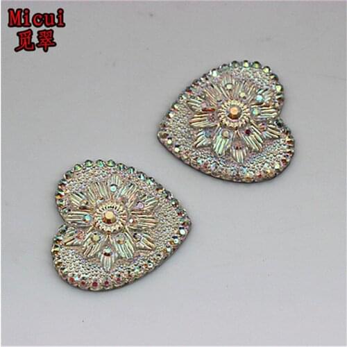 Micui 8pcs 29mm Crystal AB Resin Flat Back Heart Rhinestones Gems Button For Clothes Dress Crafts Garment decoration MC503