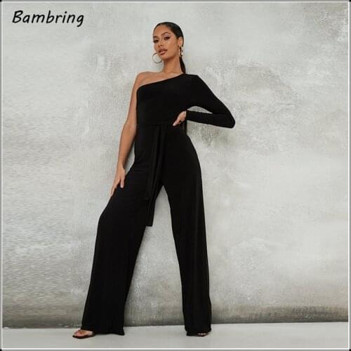 Fashion One Sleeve Soft Jumpsuits Women High Waist With Belt Lady Casual Loose Tracksuit Long Rompers Office Overalls New Custom