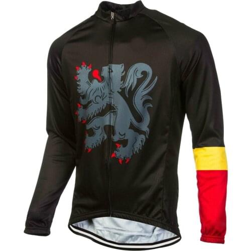 Flanders cycling jersey men winter fleece wool & no fleece long sleeve bike wear black bicycle clothing
