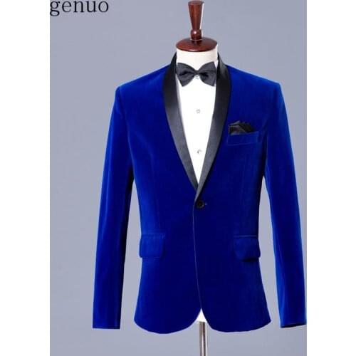Male Groom Jacket Wedding Coat Blue Slim Blazer Outfit Show For Party Prom Formal Costumes Stage Performance Studio Shooting