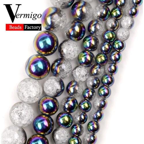 Natural Mineral Beads Green Half-plated Multicolor Cracked Crystal Round Beads 6 8 10 12mm For Jewelry Making Diy Bracelets 15