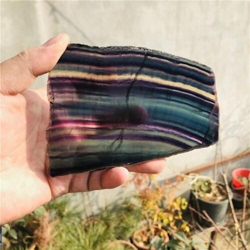 Natural colorful fluorite raw stone slice ornament eyebrow heart wheel crystal energy crystal quartz healing stone fish tank