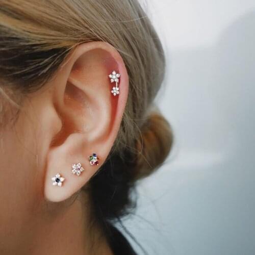 2019 delicate cute girls flower stud earrings with tiny cz paved gold color earring for lady women shiny minimal dainty earrings