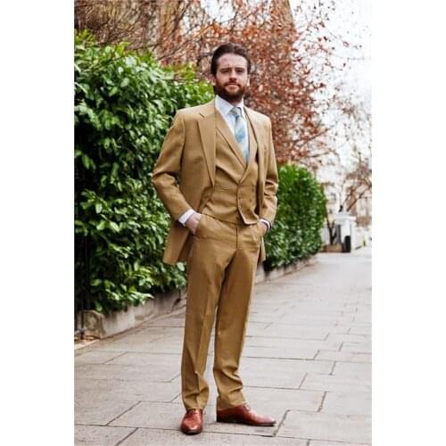 2017 Latest Coat Pant Designs Brown Khaki Beach Wedding Suits For Men Terno Slim Fit Prom Blazer 3 Piece Groom Tuxedo Masculinos