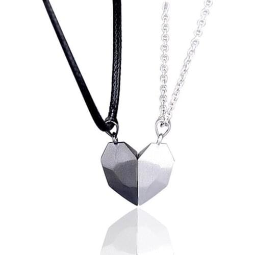 2PCS Magnetic Couple Heart Shape Necklace Gothic Punk Style For Men Jewelry Wedding Lovers Couples Valentines Day gift Gifts