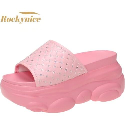 Women Bling Slippers Female Shoes Rubber Beach Sandals For Women Ladies Platform Flip Flops Weave Slides 2021 Summer Shoes Woman