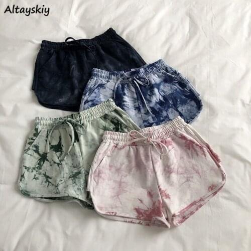 Shorts Women Summer Hot Tie-Dye Pockets Female Beach All-match Loose Ulzzang Casual Fashion Soft Streetwear Retro Preppy Clothes