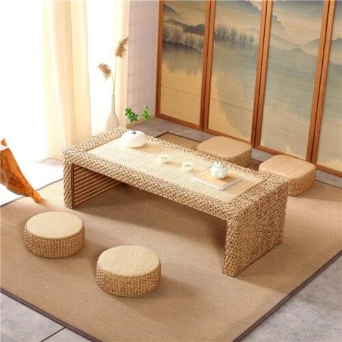 Straw rattan coffee table, bay window table, floor table, Japanese small table, Kang table, simple window sill, small table