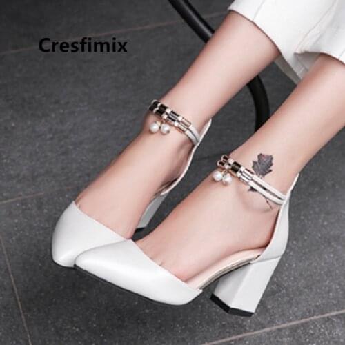 Cresfimix Women Fashion White Classic High Quality Buckle Strap High Heel Shoes Lady Cool Brown Pu Leather High Heel Pumps C5528