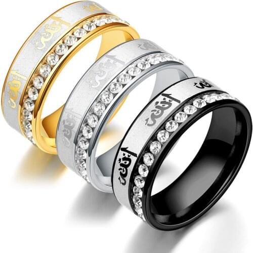 UUNICO New Style Arabic Diamond Set Stainless Steel COUPLES Ring Islam Jewelry Mens Hot Selling