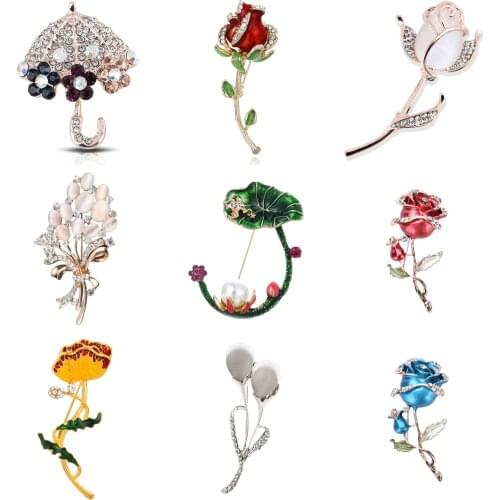 Vintage Flower Rose Tulip Bell Orchid Rhinestone Pins And Brooches For Women Collar Lapel Pins Badge Brooch Jewelry Female