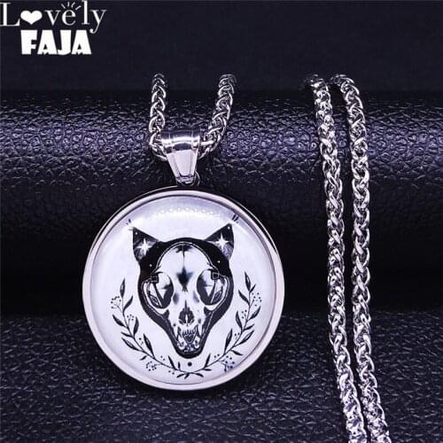 Witchcraft Stainless Steel Glass Chain Necklaces Women Black Silver Color Long Necklaces Jewelry acero inoxidable joyeria