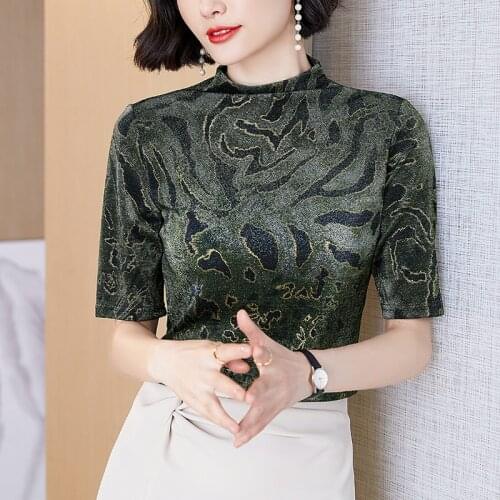 2021summer New Tops Leopard bronzing T Shirt Women Print Pullover Bottoming Shirt Half Sleeve Ladies Tshirt