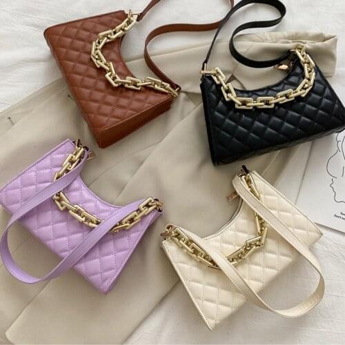 2021 Diamond Pattern Women Underarm Bag Vintage Design PU Leather Ladies Small Shoulder Bags Female Tote Baguette Purse Handbags