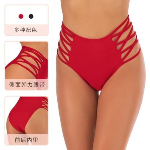 2021 High-waisted swimming trunks women feel hip pants solid-color pleated high-waisted triangle swimming trunks women