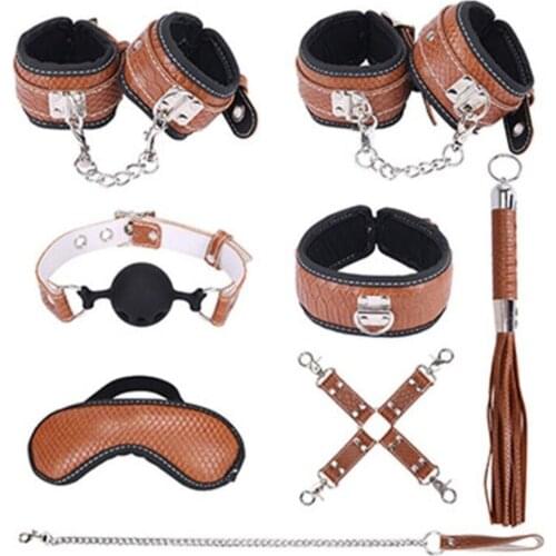 Snake Skin Pu Flirting Teaching Female Mannequin Toy Binding Shackles Handcuffs Foot Cuffs Eye Mask Adult Products Sex Doll D512