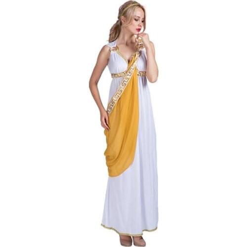 Women Sexy Greek Goddess Roman Lady Egyptian Costume Cosplay White Jumpsuit Robe Fancy Dress for Female Adult Halloween Costumes