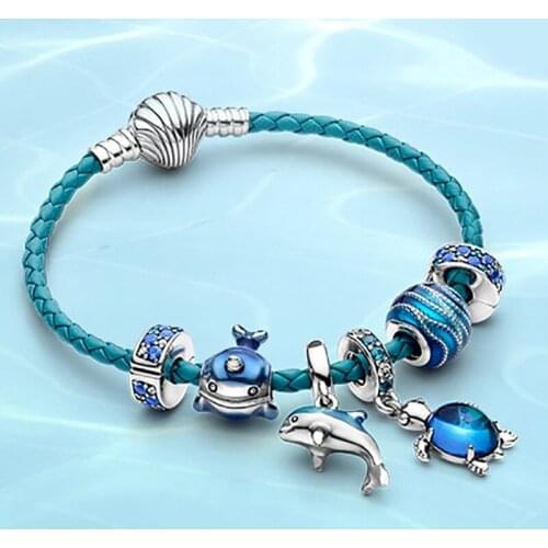 925 sterling silver Summer Ocean Series blue Secret Crystal Turtle Fish woven shell fashion DIY Pan bracelet female