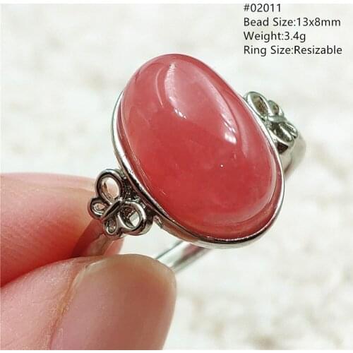 Natural Red Rhodochrosite Rose Crystal Adjustable Size Ring 16x12mm 925 Sterling Silver For Women Ring Oval Bead AAAAA