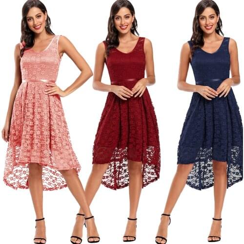 2020 Women Sleeveless Dress Lace High Low Party Dresses Backless Formal Club Wear Fashion Asymmetry Strap Vestidos