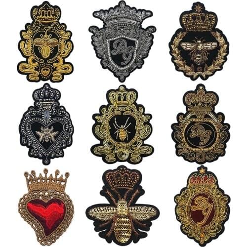 Toothbrush Beaded Embroidery Metal Patch Letter Crown Heart-Shaped Bee Appliques Jacket Badges Patches for Clothing