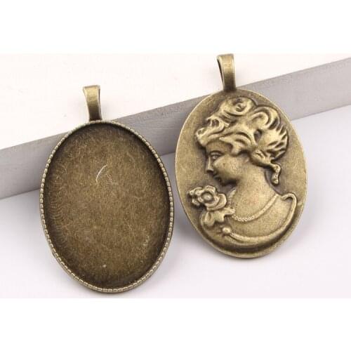 Reidgaller 10pcs fit 30*40mm oval cabochon settings lady photo antique bronze pendant base blanks diy jewelry trays