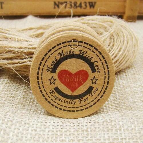 100PCS Kraft Price Tags+100PCS Hemp Strings Paper Thank You Tag Paper handmade with love gift Tags for cake/garment/Gift box